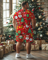 Men's Plus Size Christmas Snowman Elk Cartoon Tie Print T-Shirt Shorts Suit